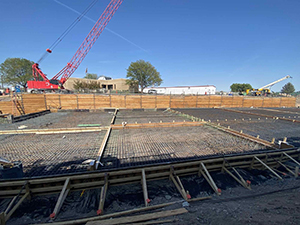 Unfinished wastewater basin with rebar